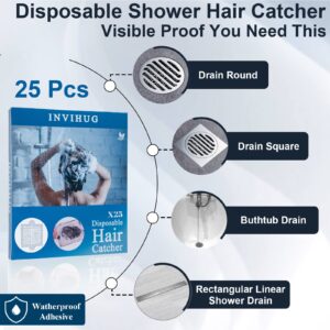 INVIHUG 25 Pack, Disposable Shower Drain Hair Catcher Mesh Stickers, 4.1 inch Hair Catchers for Shower