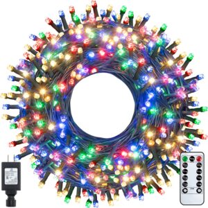 ollny christmas lights 400led 132ft, plug-in outside tree lights with timer and 8 modes, remote control waterproof dimmable outdoor string lights for house yard patio xmas decorations (multicolored)