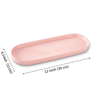 Ceramic Sink Tray, Bathroom Counter Tray, Bathtub Tray, Cosmetics Dish, Candle Tray, Perfume Shampoo Liquid Soap Tray Simple Style Design Suit for Bathroom and Kitchen (Pink)