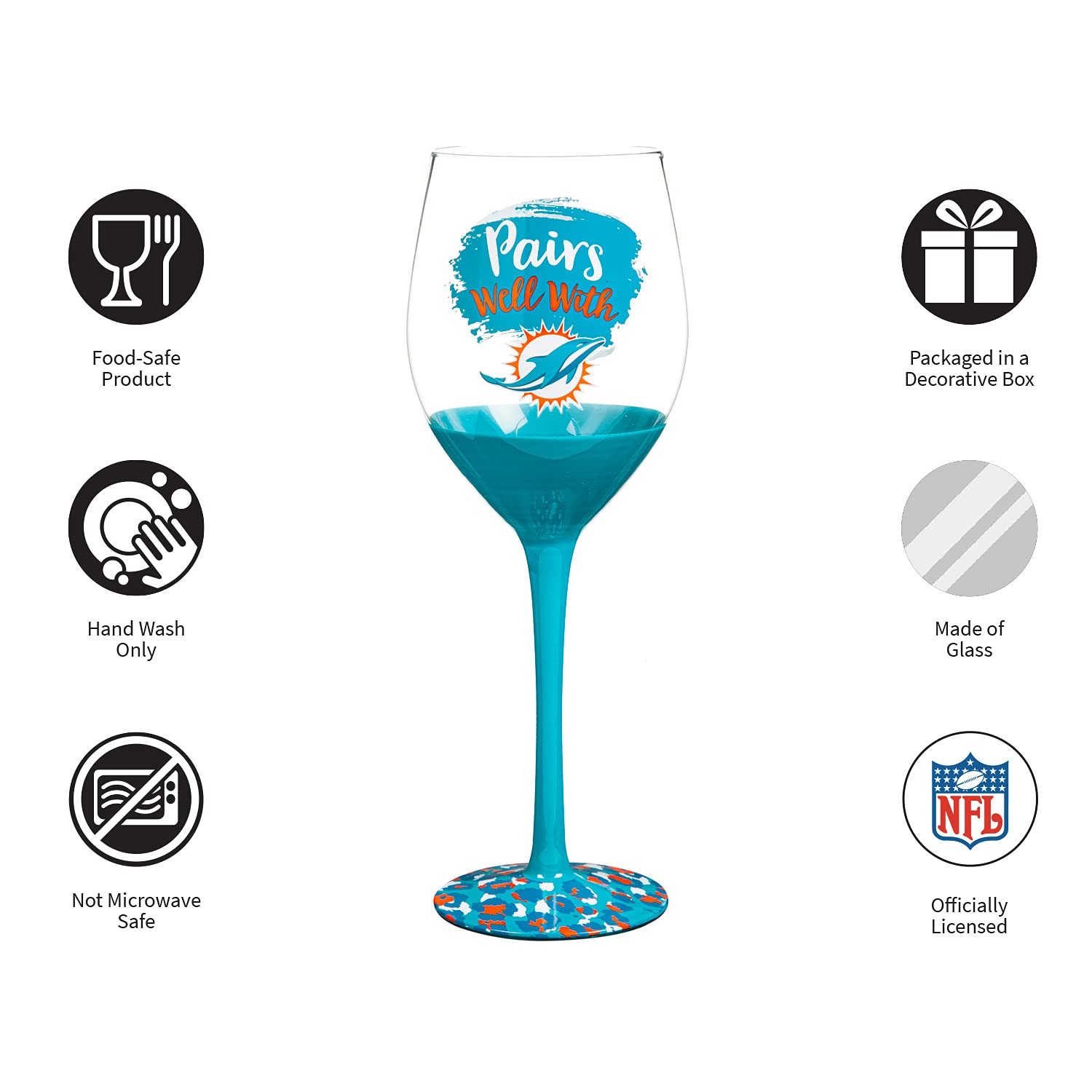 Team Sports America Miami Dolphins, 17oz Boxed Stemware