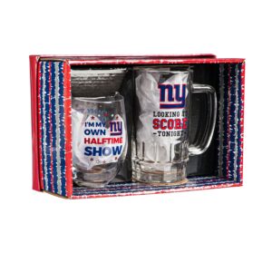 Team Sports America NFL New York Giants, Stemless 17 OZ Wine Glass & Beer Mug 16 OZ Gift Set with Box | Keeps Drinks Cold | Officially Licensed