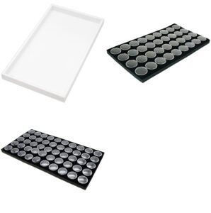 findingking 4 white plastic stackable jewelry display trays w/ 36 & 50 gem jar inserts (36 & 50 gem jars, black foam)