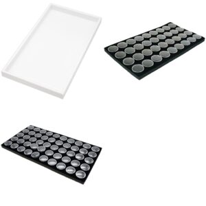 FindingKing 4 White Plastic Stackable Jewelry Display Trays w/ 36 & 50 Gem Jar Inserts (36 & 50 gem jars, black foam)