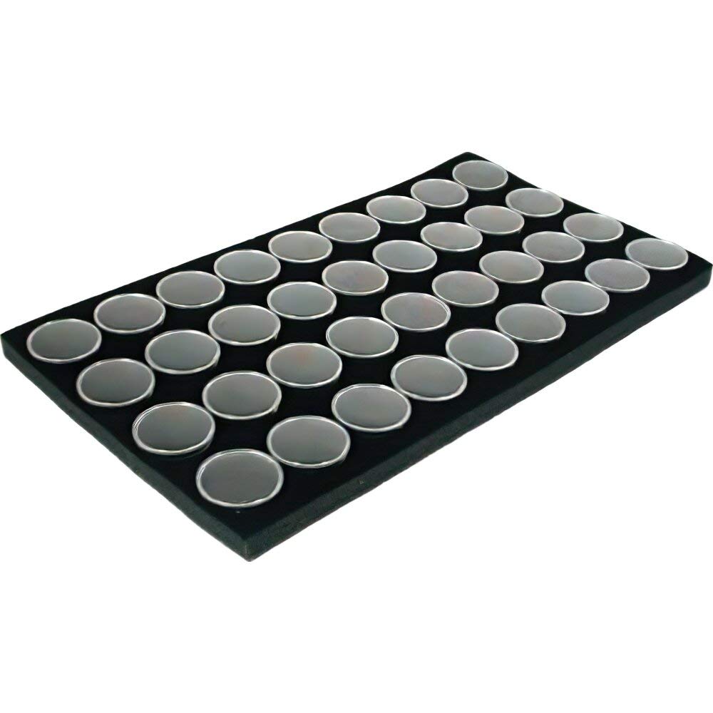 FindingKing 4 White Plastic Stackable Jewelry Display Trays w/ 36 & 50 Gem Jar Inserts (36 & 50 gem jars, black foam)