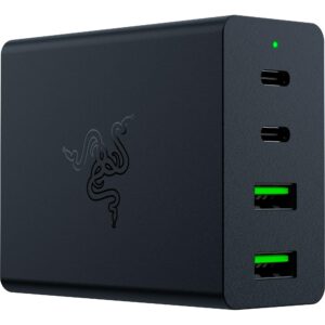 razer usb-c 130w gan charger: 4 ports - super fast charging for laptops, macbook, ipad, iphone, samsung galaxy - charge multiple devices - compact & travel ready - international plugs included - black