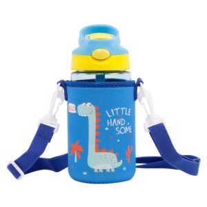 2 Pack-Children's Water Bottle Carrier, Protect and insulate your water bottle, With adjustable straps, Suitable for most children's water bottles - Dinosaurs + Giraffe