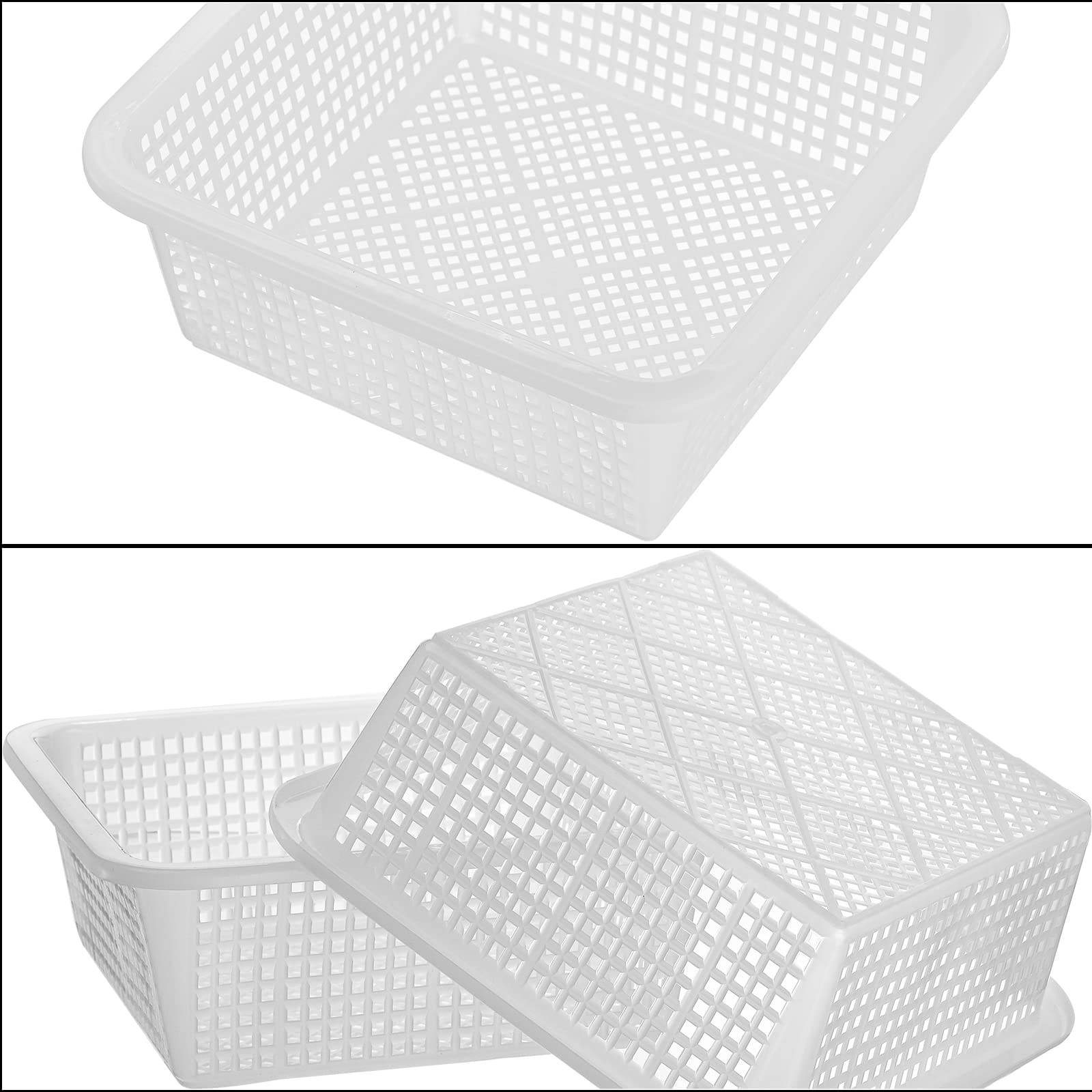 ZENFUN 24 Pieces Plastic White Storage Baskets, 3 Sizes Stackable Storage Bins Container Stationery, Small Tools, Cleaning Products, Space Saving