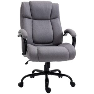 vinsetto high back big and tall executive office chair 484lbs with wide seat, computer desk chair with linen fabric, adjustable height, swivel wheels, light grey