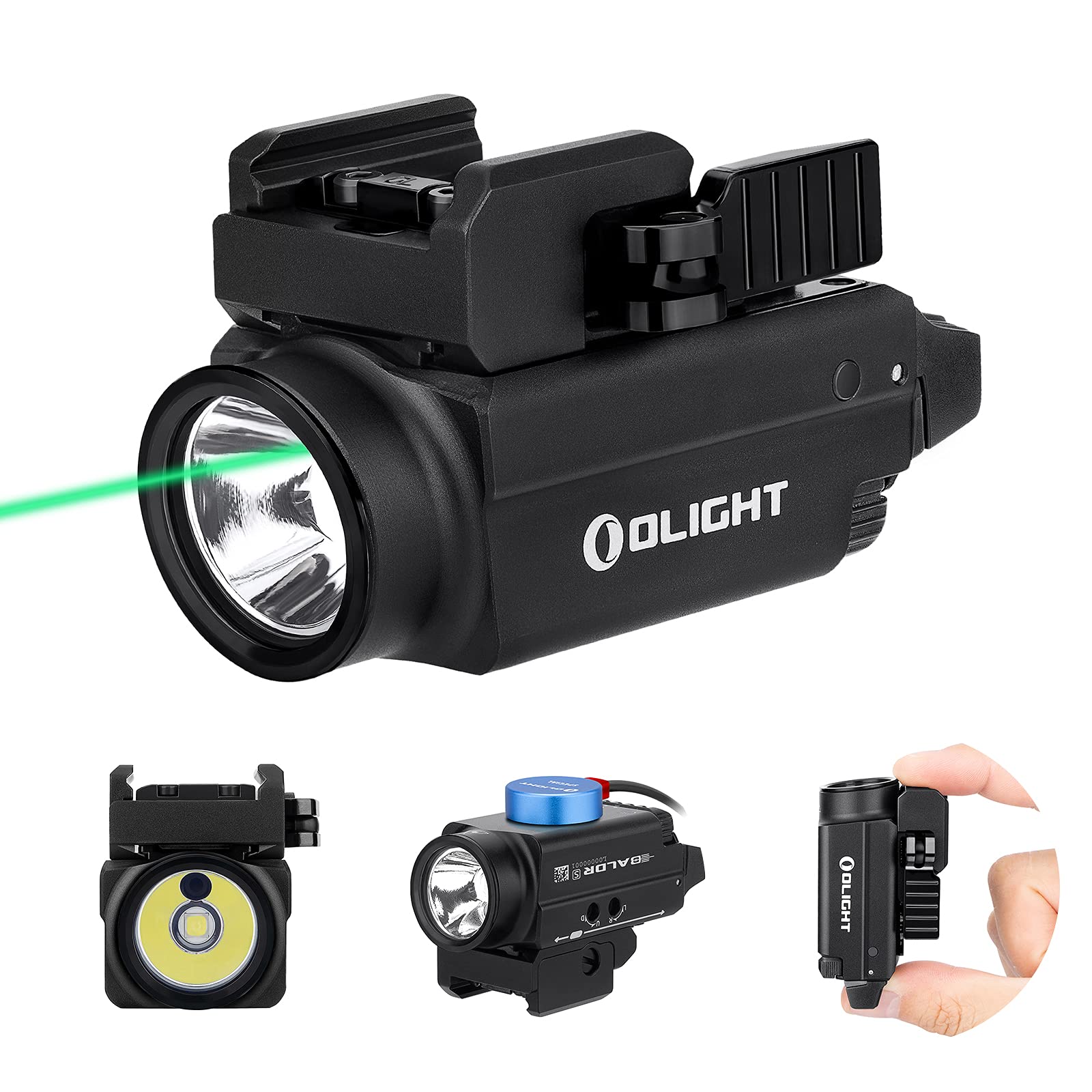 OLIGHT Baldr S 800 Lumens Compact Rail Mount Weaponlight with Green Beam and White LED Combo, Magnetic USB Rechargeable Tactical Flashlight with 1913 or GL Rail, Battery Included (Black)