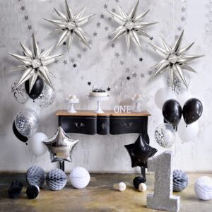 Moukiween 50 Pcs Explosion Star Foil Balloons- 12 Point Star Balloons,Silver Starburst Cone Mylar Balloons Spike Balloons for Party Supplies Christmas Birthday Wedding Baby Shower Photo Booth