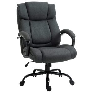 vinsetto high back big and tall executive office chair 484lbs with wide seat, computer desk chair with linen fabric, adjustable height, swivel wheels, charcoal grey