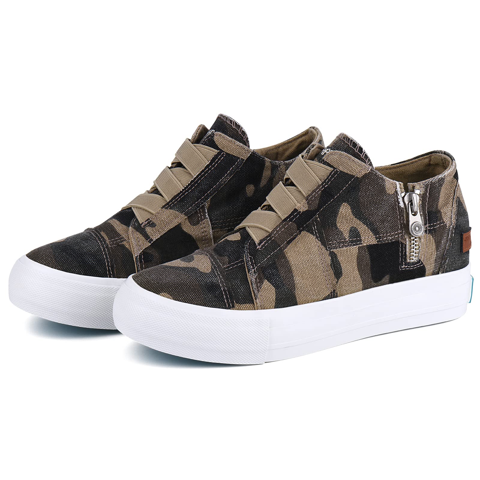 JENN ARDOR Wedge Sneakers for Women Fashion Canvas Shoes Casual Platform Hidden Heel Womens Slip On Sneaker Non Slip Side Zipper Camo