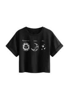 soly hux girl's summer letter graphic print crop tops casual short sleeve t shirt tee black 11-12y