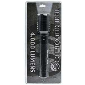 Scipio Tactical Rechargeable LED Flashlight - 4000 Lumens with Glass Breaker and Bright Light