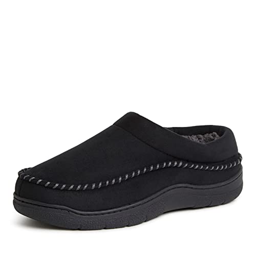 Dearfoams Men's Thompson Cozy Memory Foam Indoor Outdoor Clog House Slipper, Black, Large