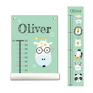 Personalized Canvas Growth Chart for Kids, Height Chart for Kids, Growth Chart Banner with Name (Animal 2)