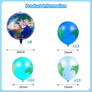48 Earth Balloons Set Include 8 Pieces 22 Inch Planet Balloon Global Balloon 40 Pieces 12 Inch World Map Latex Balloon Garland for Travel Theme Space Theme Party Earth Day Decoration Teaching Supplies