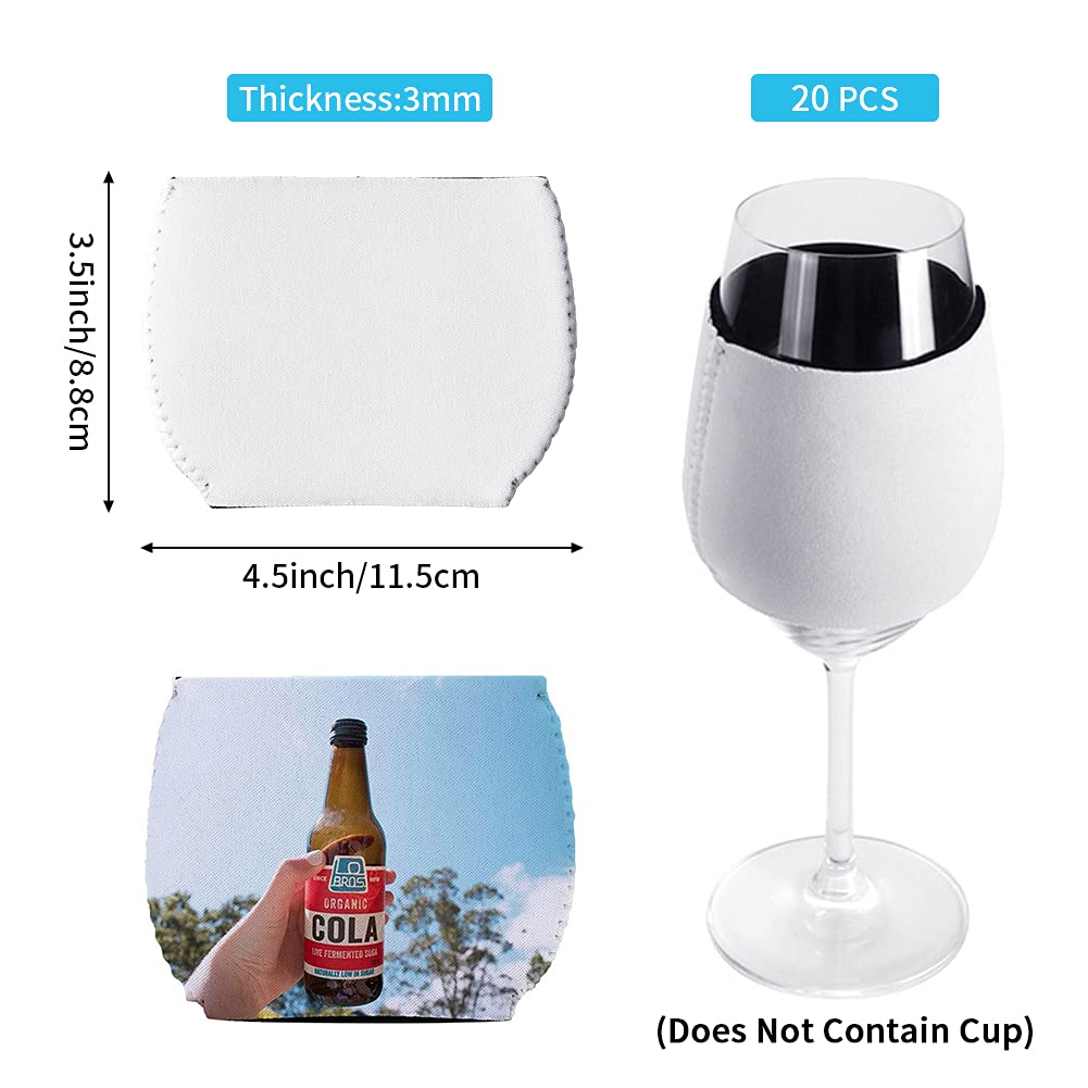 BUDDE 20 packs Sublimation Blank Wine Glass Sleeve Neoprene Wine Glass Sleeve Sublimation Neoprene Insulator Cover for Wine Glass Sublimation Ornaments Supplies, 11.58.5CM