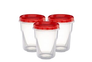elegant disposables (32 ounce 10 pack) twist cap containers clear bottom with red top screw on lids twist top food storage freezer containers