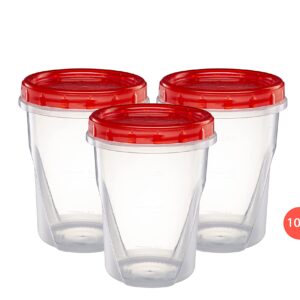 Elegant Disposables (32 Ounce 10 Pack) Twist cap Containers Clear Bottom With Red Top Screw on Lids Twist Top Food Storage Freezer Containers