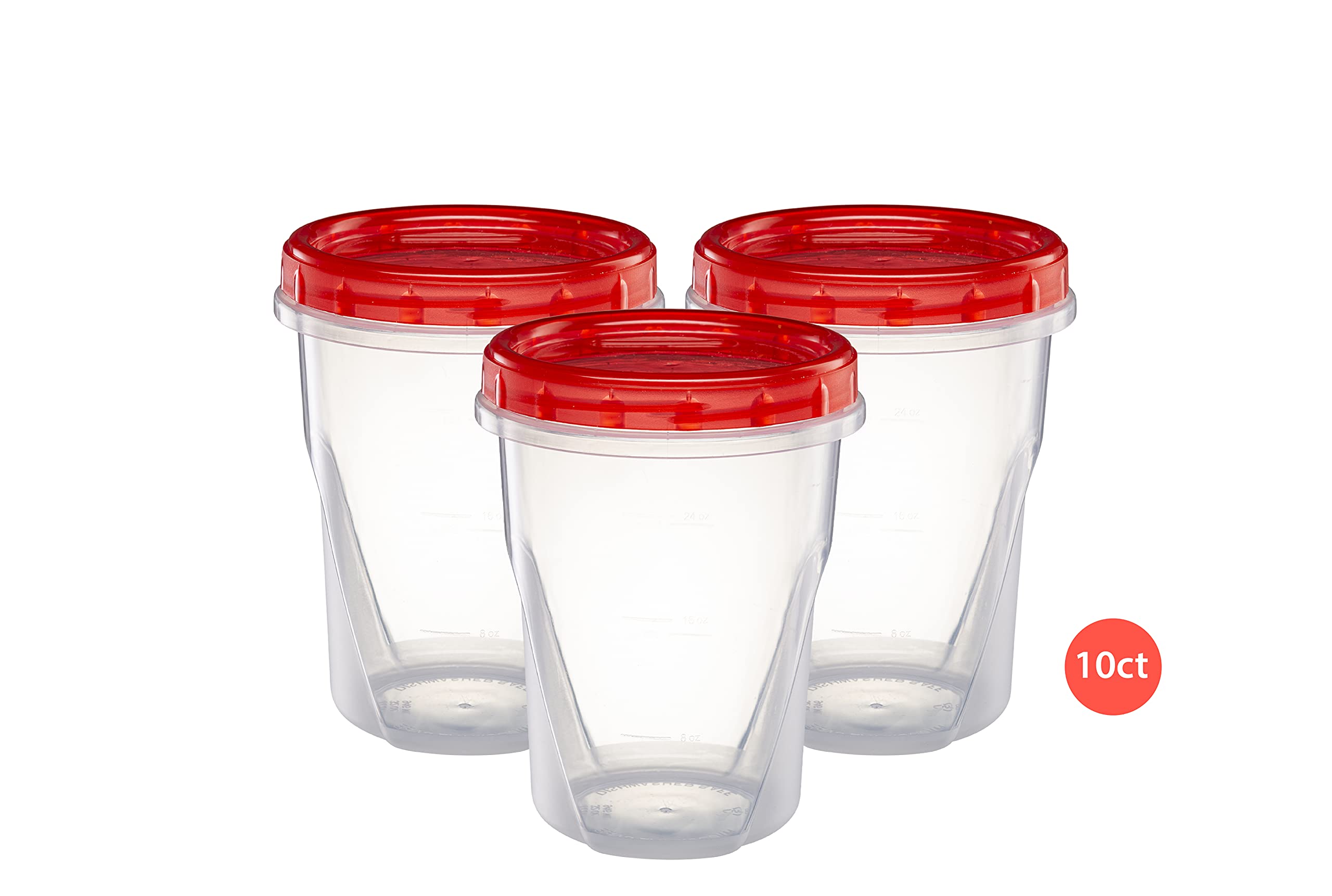 Elegant Disposables (32 Ounce 10 Pack) Twist cap Containers Clear Bottom With Red Top Screw on Lids Twist Top Food Storage Freezer Containers