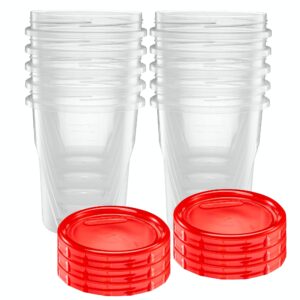 Elegant Disposables (32 Ounce 10 Pack) Twist cap Containers Clear Bottom With Red Top Screw on Lids Twist Top Food Storage Freezer Containers