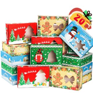 miss fantasy christmas cookie gift boxes - frosted holiday containers with window for cookie exchange, candy treats - 20 pack