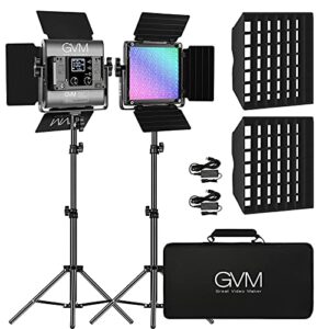 gvm 850d rgb led video lights with 2 softboxes stand, 360 ° full color video lighting panel with app control,2 packs photography lighting kit 40w cri 97+ for web conference, youtube, studio, zoom
