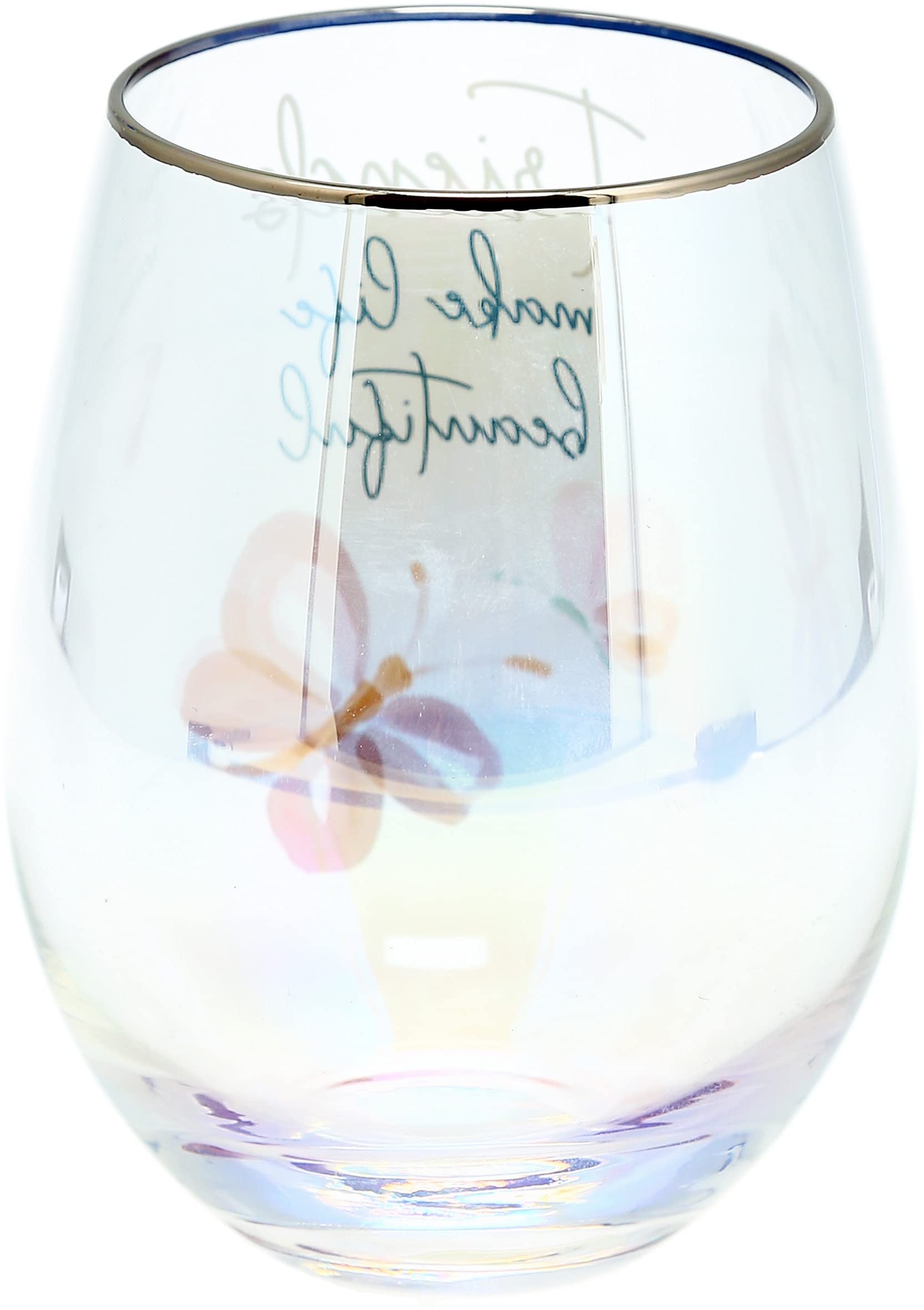 Pavilion - 18 oz Iridescent Stemless Wine Glass - Friends Make Life Beautiful