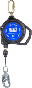 palmer safety srd 30 ft. self retracting lifeline i ansi z359.14-2021 class 1 i srl device swivel top galvanized cable w/small steel snap hook i fall arrest safety yoyo