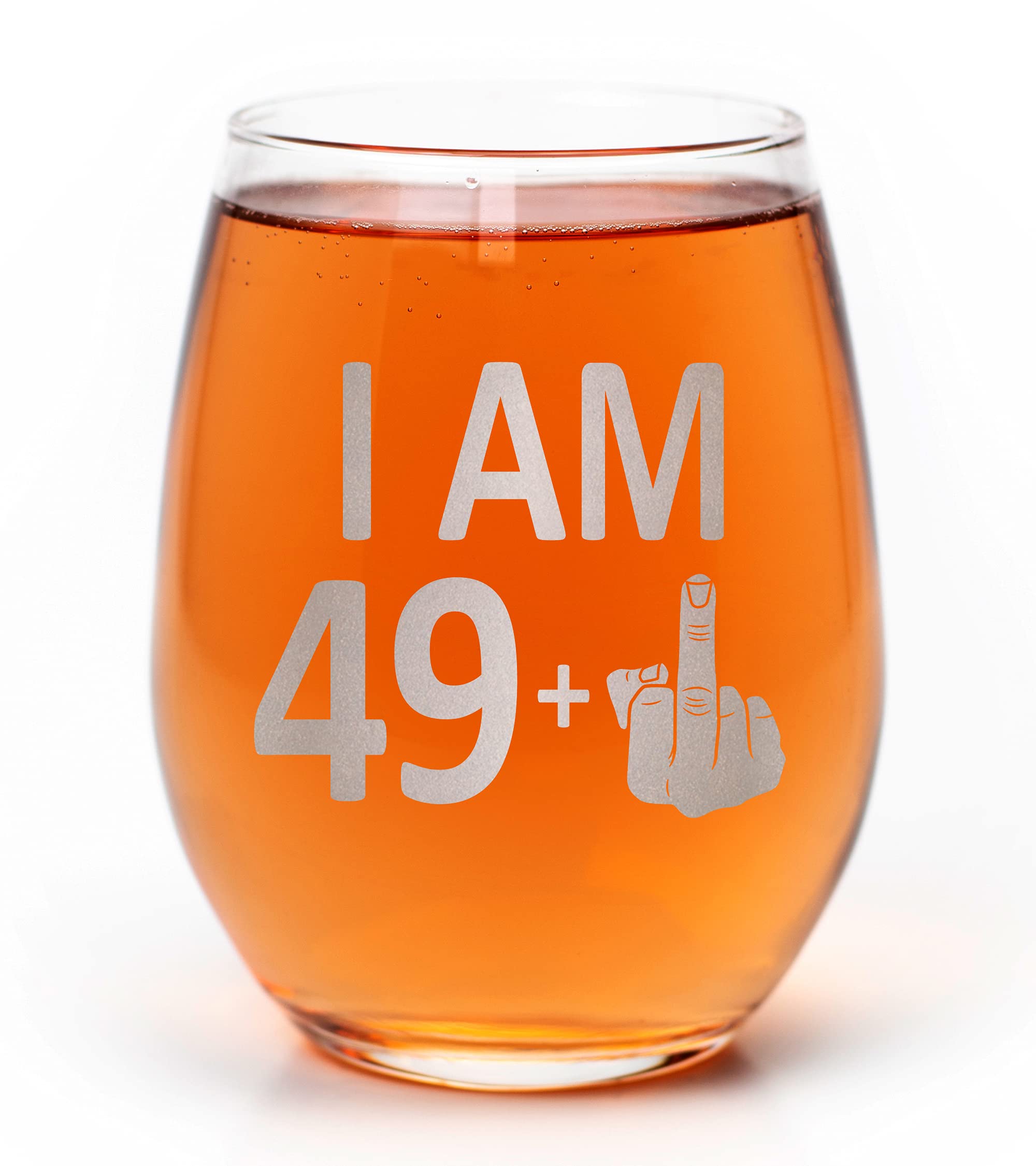 Promotion & Beyond 49 + 1 50th Birthday Finger Graphic Stemless Wine Glass - Funny Birthday Gift For Friends