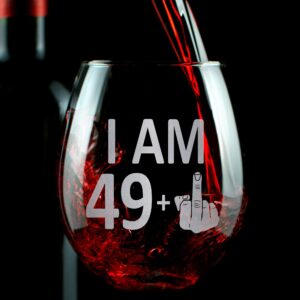 Promotion & Beyond 49 + 1 50th Birthday Finger Graphic Stemless Wine Glass - Funny Birthday Gift For Friends