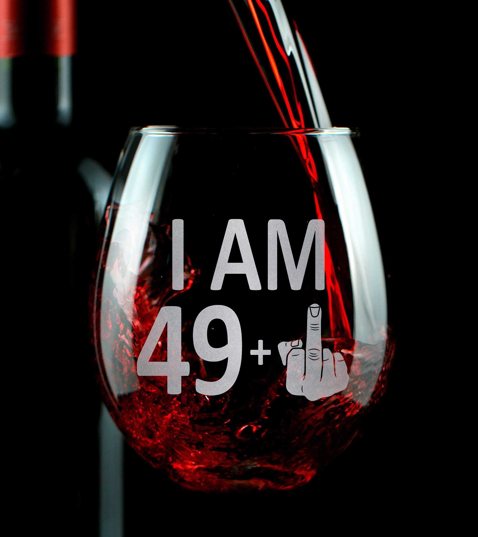 Promotion & Beyond 49 + 1 50th Birthday Finger Graphic Stemless Wine Glass - Funny Birthday Gift For Friends