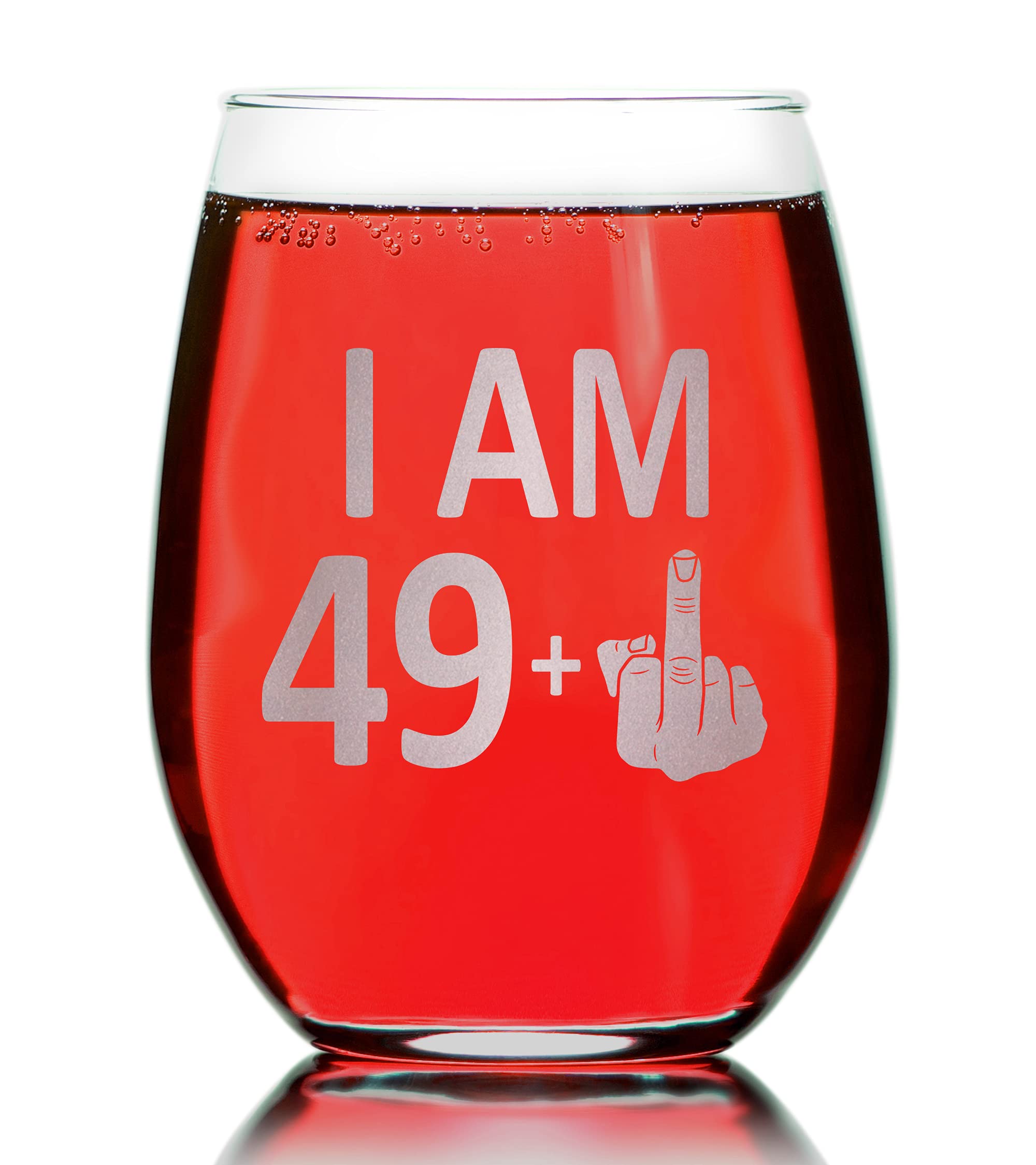 Promotion & Beyond 49 + 1 50th Birthday Finger Graphic Stemless Wine Glass - Funny Birthday Gift For Friends