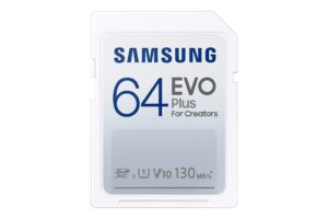 samsung evo plus full size 64 gb sdxc card 130mb/s full hd & 4k uhd, uhs-i, u1, v10 (mb-sc64k/am)