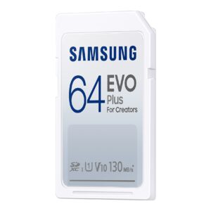 SAMSUNG EVO Plus Full Size 64 GB SDXC Card 130MB/s Full HD & 4K UHD, UHS-I, U1, V10 (MB-SC64K/AM)