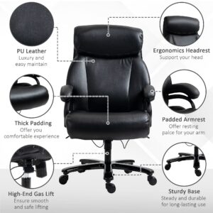 Vinsetto Big and Tall Executive Office Chair 396lbs with Wide Seat, Home High Back PU Leather Chair with Adjustable Height, Swivel Wheels, Black