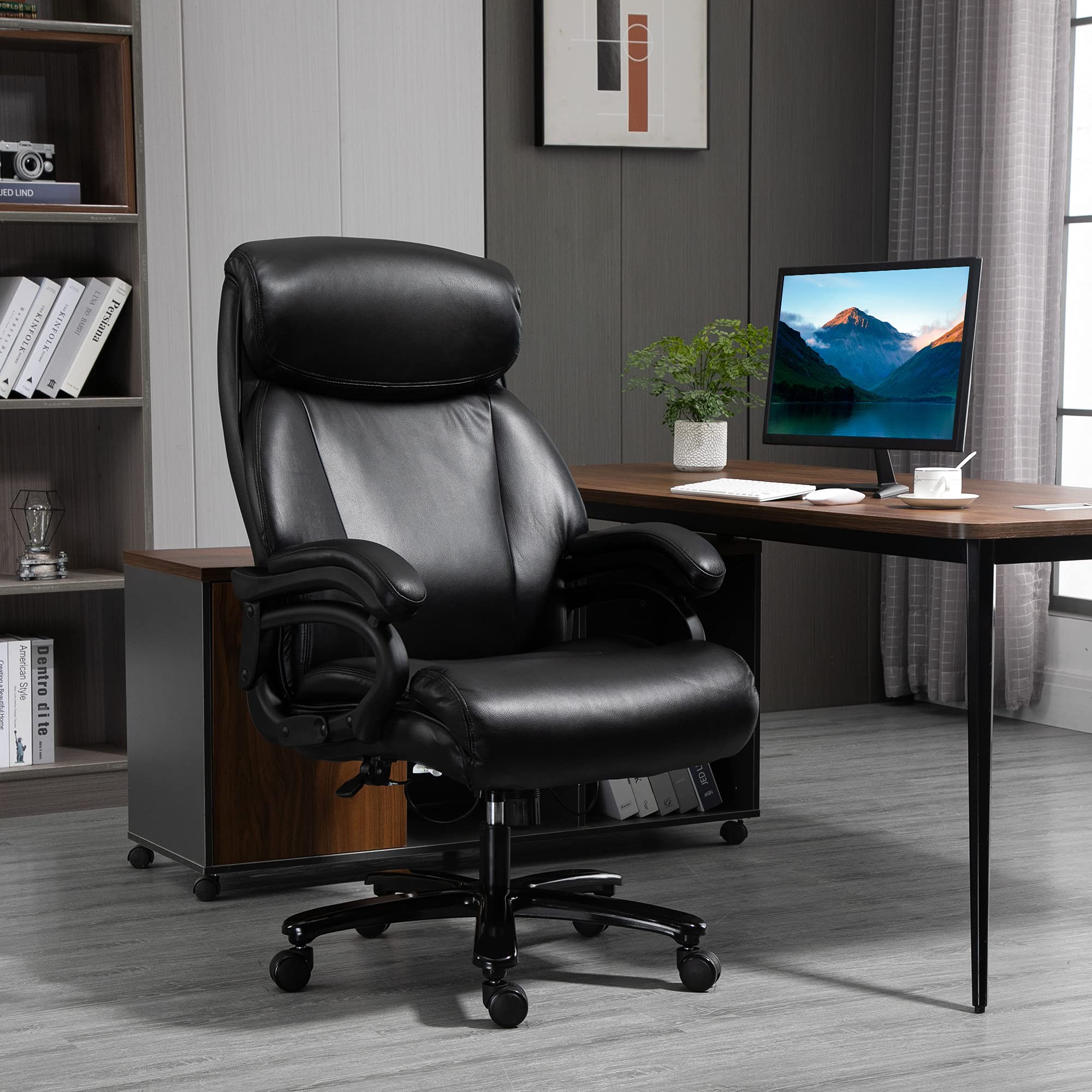 Vinsetto Big and Tall Executive Office Chair 396lbs with Wide Seat, Home High Back PU Leather Chair with Adjustable Height, Swivel Wheels, Black