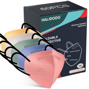 halidodo individually wrapped, 60 packs kn95 face mask, 5-ply breathable comfortable safety mask with over 95% filtering, morandi multi color