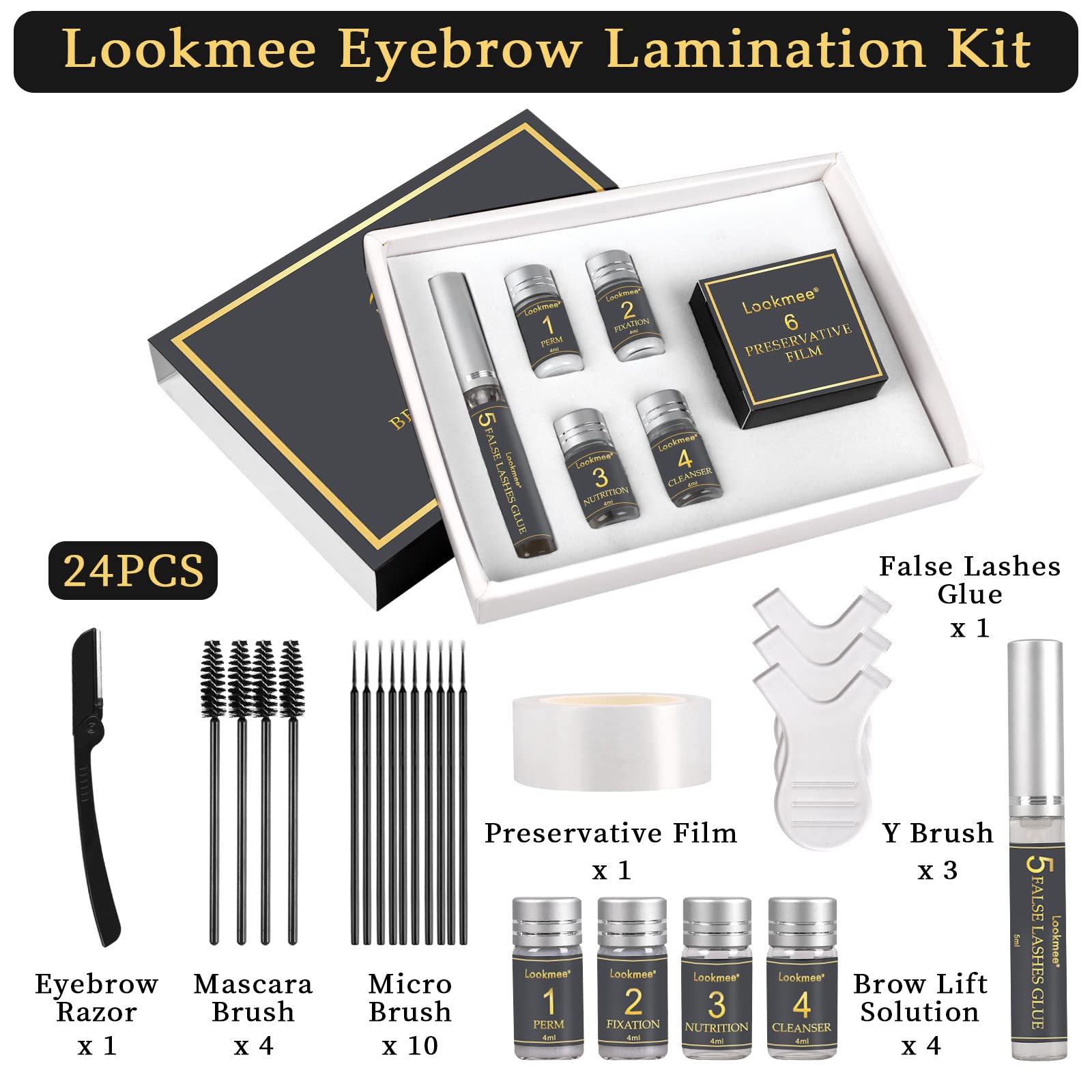 Lookmee Eyebrow Lamination Kit, Professional Instant Eyebrow Lift Kit, At Home DIY Long Lasting Eyebrow Perming Kit for Fuller and Messy Eyebrows