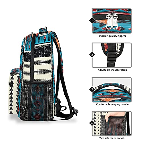 Aztec School Backpacks for Girl Student Daybag Water Resistant，Navajo Pattern Travel Schoolbag for Women/Men College Bookbags Medium