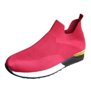 Rodam Arthritis Sneakers for Women Men Comfortable Arch Support Shoes Casual Slip On High Top Mesh Shoes Breathable Running Walking Shoes Travel Basketball Tennis Athletic Shoes (Red, 9)