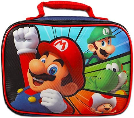 Mario Shop Super Mario Backpack With Lunch Box For Kids ~ 4 Pc Bundle Featuring Mario, Yoshi, and Luigi, With School Bag, Stickers, Lunch Bag And More | Nintendo School Supplies