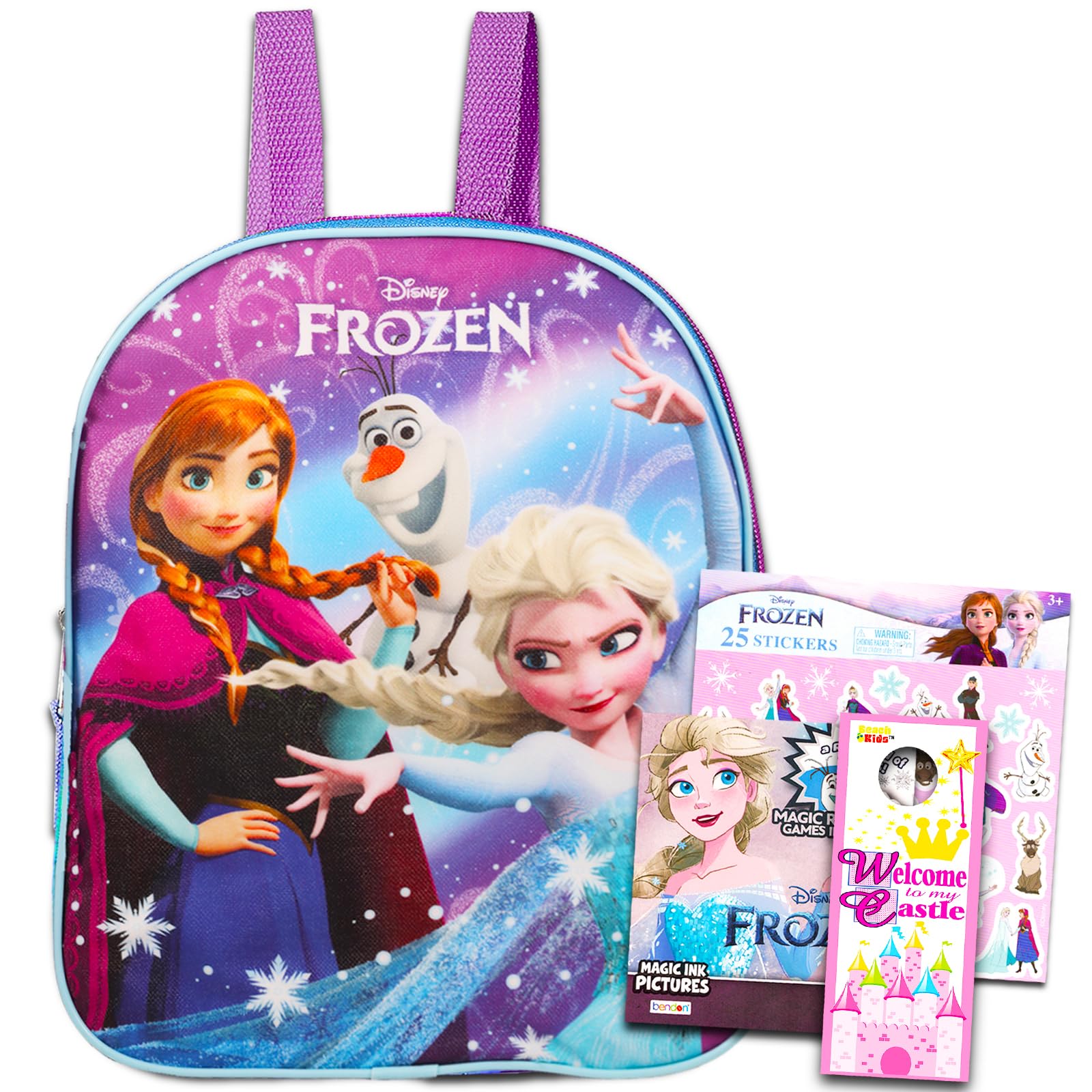 Disney Frozen Mini Backpack For Girls, Kids ~ Bundle with 11" Frozen School Bag, Frozen Imagine Ink, Stickers and More (Anna and Elsa School Supplies Set)