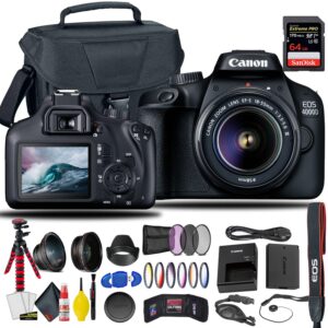 canon eos 4000d / rebel t100 dslr camera with 18-55mm lens + sandisk extreme pro 64gb card + creative filters + eos camera bag + 6ave cleaning set, more (international model) (renewed)