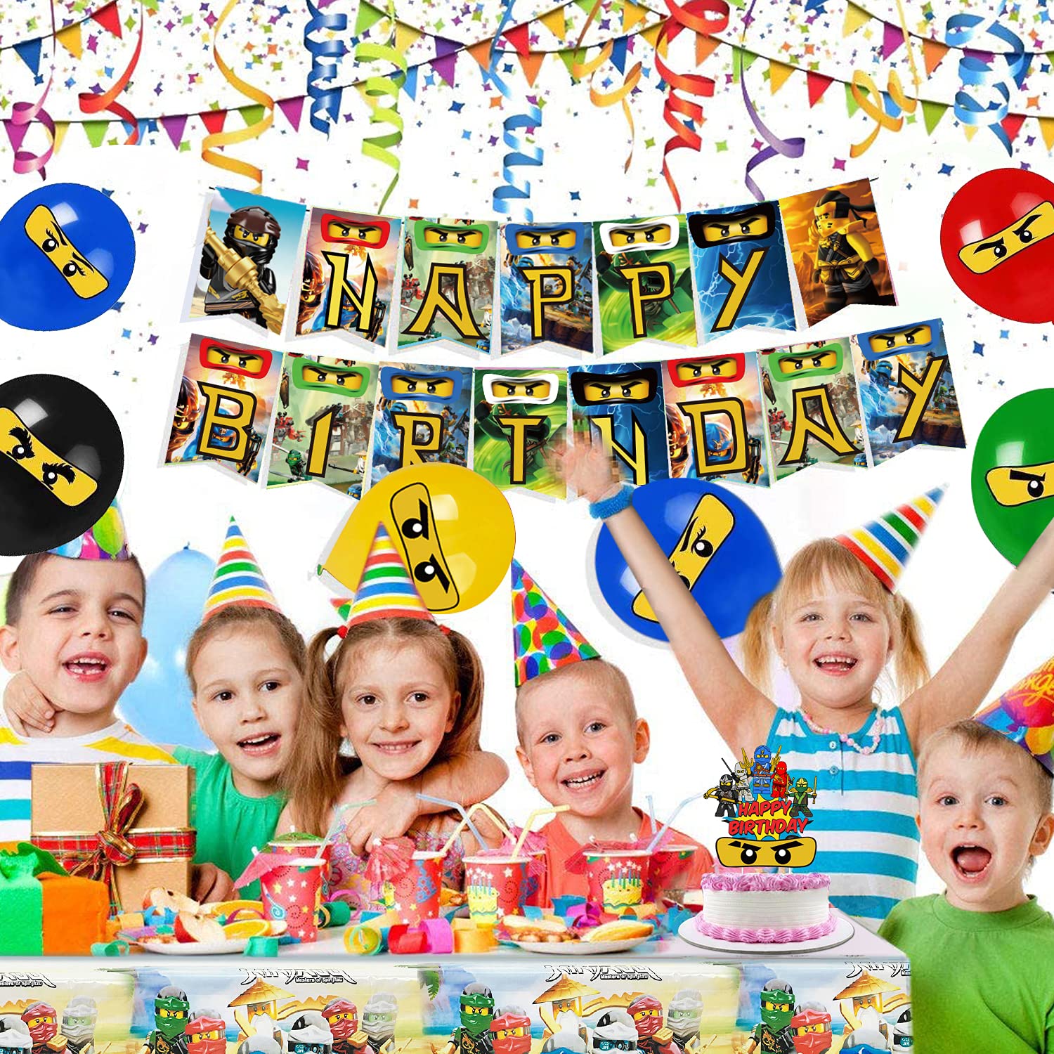 Heidaman Ninja Birthday Party Supplies Ninja Party Supplies Ninja Birthday Decorations Set Include Ninja Banners Balloons Cake Plates Ninja Tablecloth Cake Toppers(115pce)