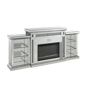 acme furniture noralie fireplace w/bluetooth & led in mirrored & faux diamonds