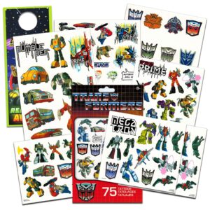 transformers temporary tattoos party pack bundle - 75 transformers tattoos for kids plus rex-man door hanger (transformers party favors)