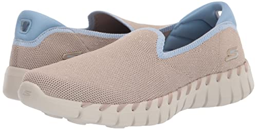 Skechers Women's GO Walk Smart 2-Stretch Knit Sneaker, Taupe/Blue, 7.5