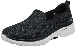 skechers women's go walk 6-valerie sneaker, black/gray, 8